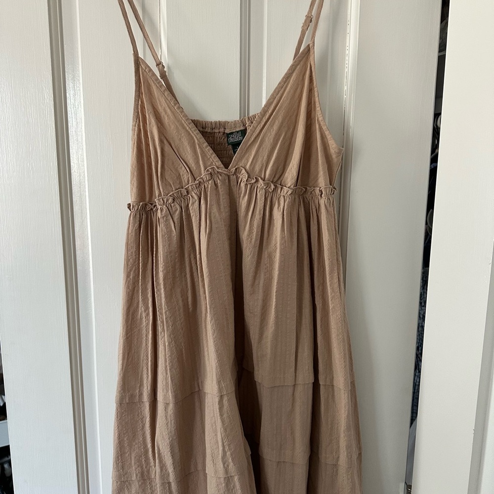 wild fable Beige Tiered Spaghetti-Strap Midi Dress